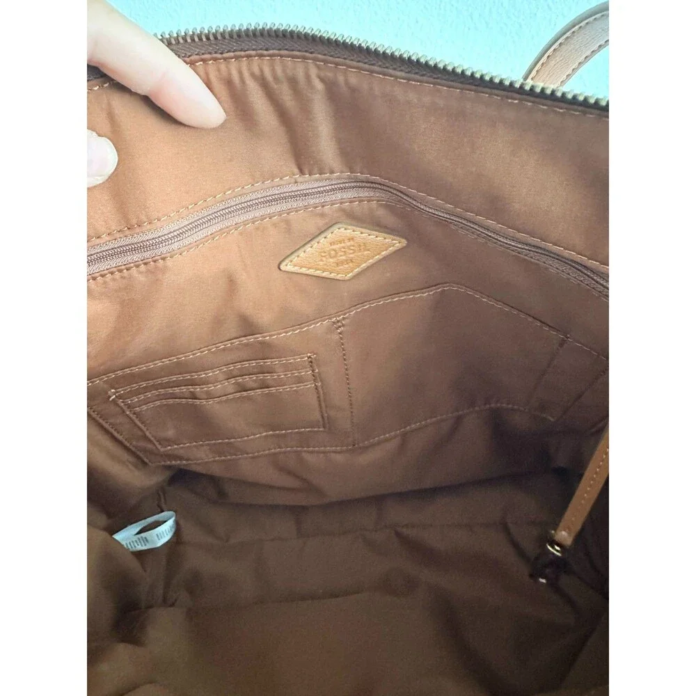 Fossil Sydney Signature Large Tote Bag Shoulder Purse Geometric Brown Top Handle